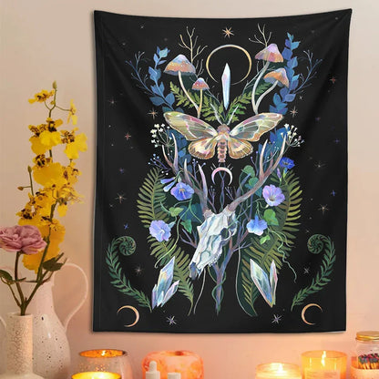 Decobites Deer Skull Mushroom Moon Wall Hanging Psychedelic Tapestry Witchcraft Decor