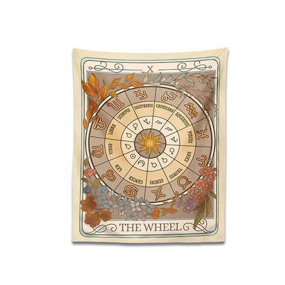 Decobites Wheel of Fortune Tarot Tapestry: Zodiac Astrology Celestial Wall Hanging Art