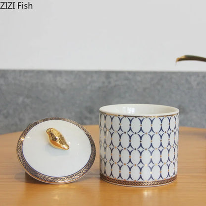 DecorBites™ Gold Plated Ceramic Storage Jar with Candle Cup Cosmetic Containers Desk Decoration