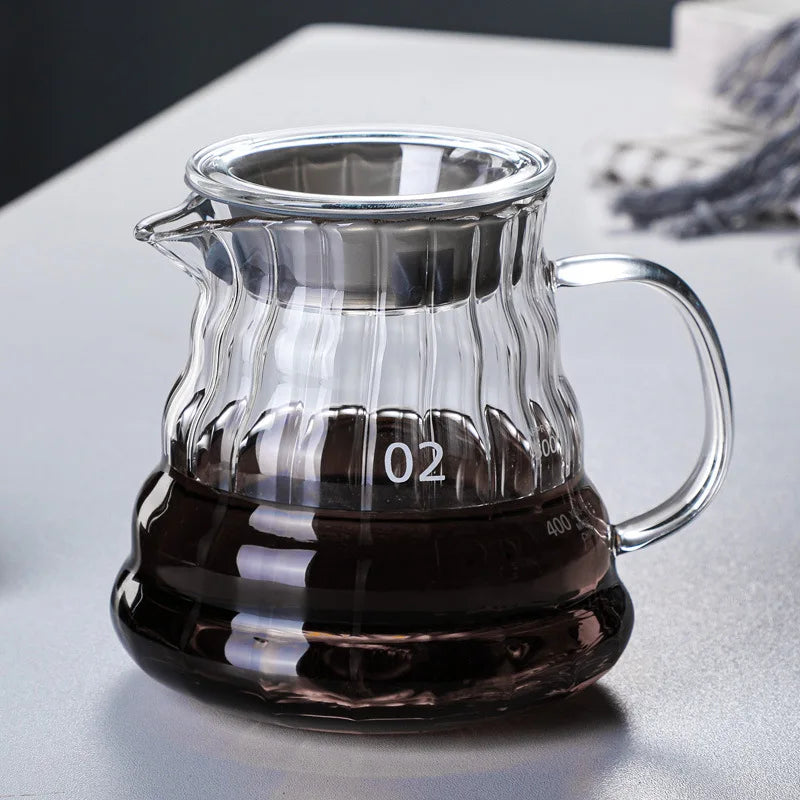 DecorBites™ Glass Coffee Carafe, 600ml Pour Over Pot with Rubber Lid