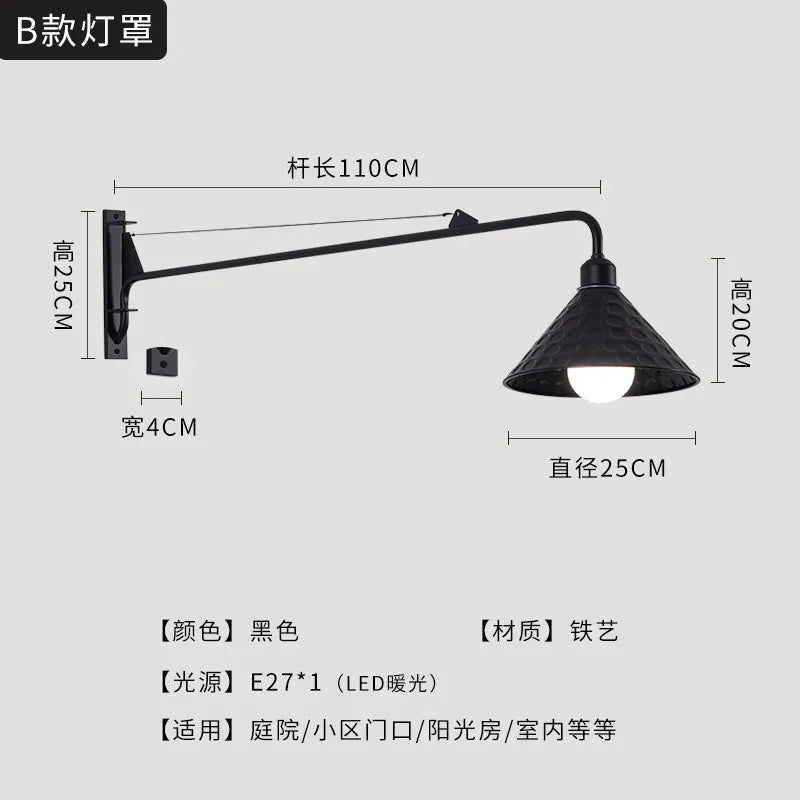 مصباح حائطي أسود LED من DecorBites™ مزود بذراع متأرجح للديكور الخارجي في غرفة النوم والشرفة والممر