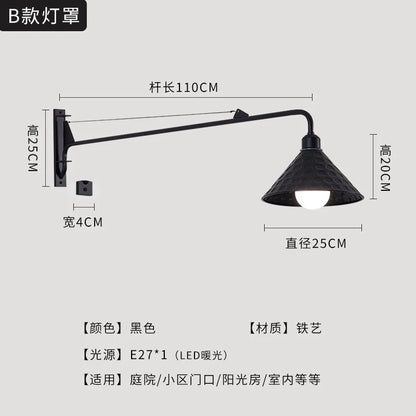 مصباح حائطي أسود LED من DecorBites™ مزود بذراع متأرجح للديكور الخارجي في غرفة النوم والشرفة والممر