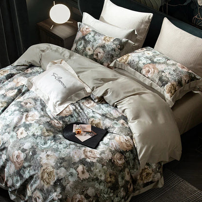 Decobites Vintage Flowers Bedding Set - Soft Silky Lyocell Cotton, Oil Painting Style