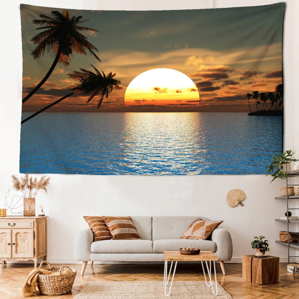 Decobites Sunset Seaside Landscape Tapestry Wall Hanging for Bohemian Hippie Decor