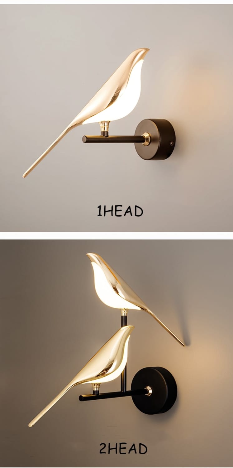Art deco gold swan wall lamp with crystal featuring a gold-toned bird-shaped design and warm light glow for bedroom bedside wall use.