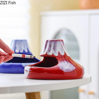 DecorBites™ Cartoon Volcanic Ceramic Ashtray with Lid Desk Decoration Windproof Ashtray