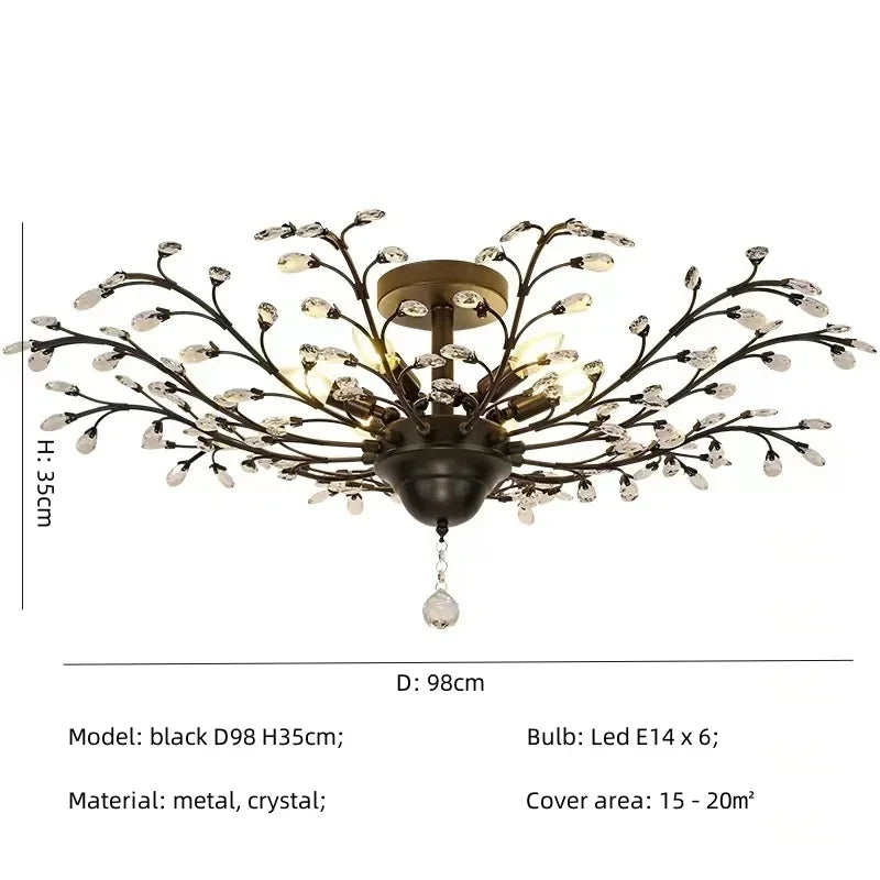 DecorBites™ Crystal Tree Chandelier Ceiling Light for Bedroom with LED E14 Bulbs