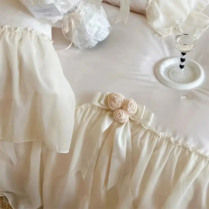 Decobites Romantic Rose Lace Ruffles Princess Wedding Bedding Set - 1200TC Egyptian Cotton