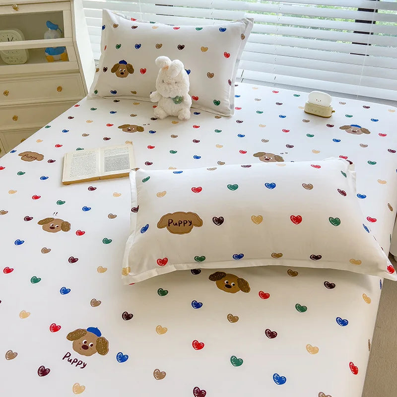 Decobites White Heart Love Pattern Fitted Sheet