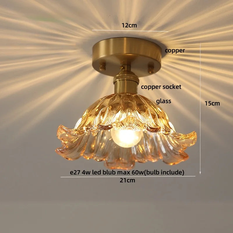 Green Glass Copper Ceiling Light