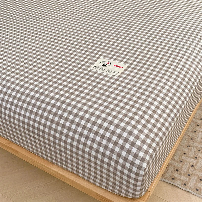 Decobites Plaid Style Fitted Sheet - Skin-friendly Elastic Bedsheet for Kids' Room