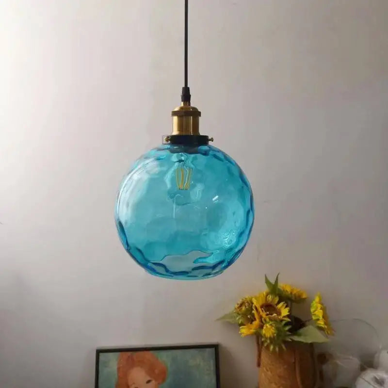 DecorBites™ Loft Blue Glass Pendant Light LED E27 Nordic Hanging Lamp - 3 Sizes