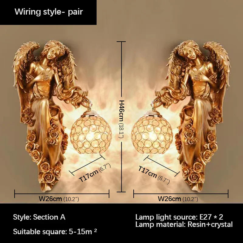 DecorBites™ Angel مصباح حائط داخلي LED من الراتنج الذهبي للديكور المنزلي