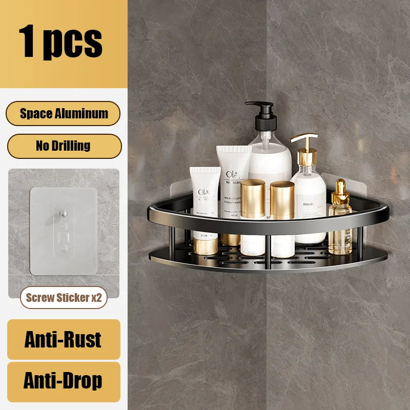 منظم رفوف زاوية من الألومنيوم من DecorBites™ لتخزين الحمام والمطبخ