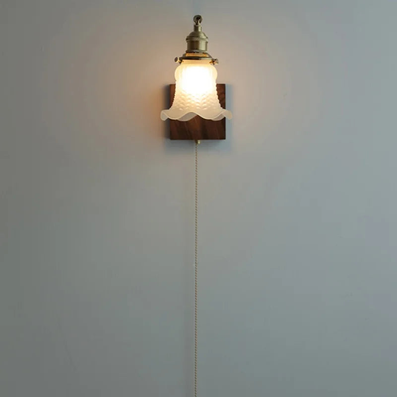 DecorBites™ LED Brass Walnut Wood Wall Sconce Rotate Glass Stair Light