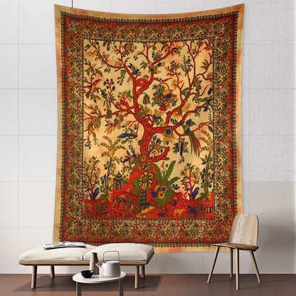 Decobites Flower Bird Life Tree Tapestry Wall Hanging Art Psychedelic Bohemian Decor