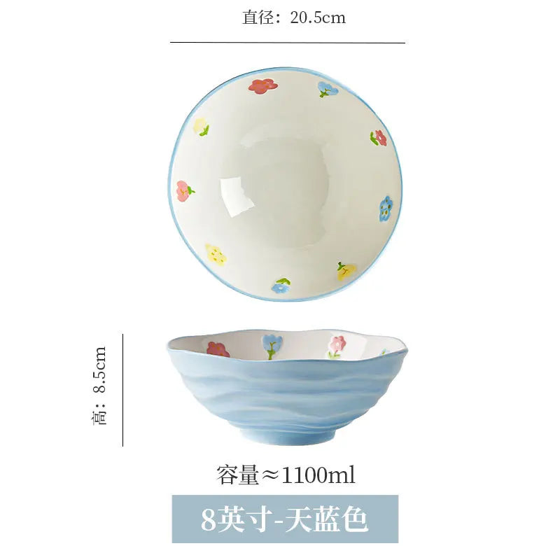 وعاء رامين خزفي مرسوم يدويًا من DecorBites™ مقاس 7 بوصات - وعاء نودلز كبير للمنزل والمطعم