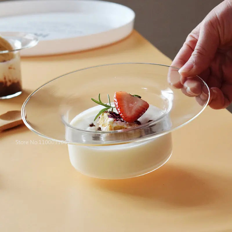 DecorBites™ Cute Straw Hat Glass Bowl for Desserts and Fruits