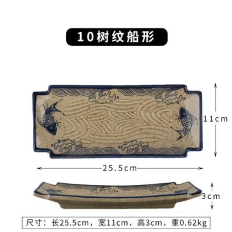 DecorBites™ Japanese Fish Print Ceramic Tableware - Special-shaped Large Dinner Plate Set