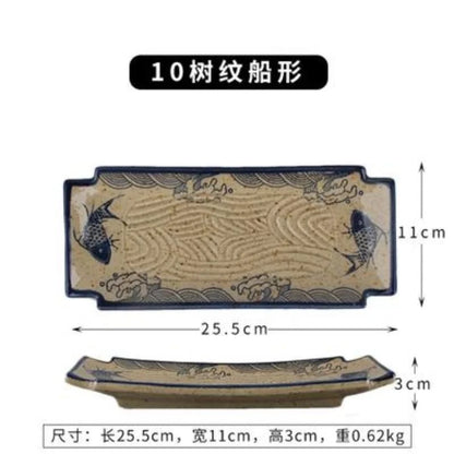 DecorBites™ Japanese Fish Print Ceramic Tableware - Special-shaped Large Dinner Plate Set