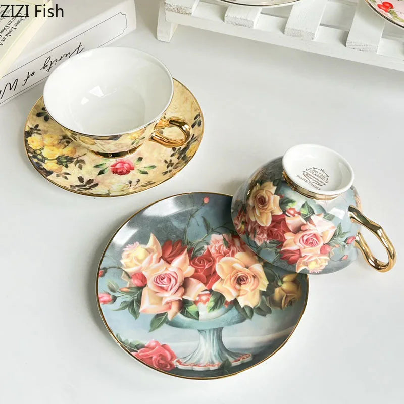 DecorBites™ Flowers Pattern Porcelain Coffee Cup & Saucer Set - Exquisite Tea & Juice Mug