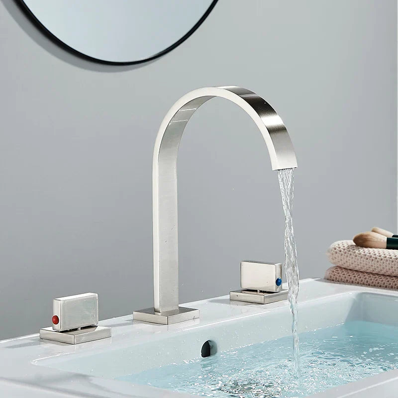 DecorBites™ Dual Handle Basin Faucet: Deck Mounted Hot Cold Water Mixer Taps for Bathroom