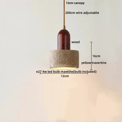 DecorBites™ LED Wood Pendant Light Adjustable Yellow Stone Bedroom Coffee Hanging Lamp