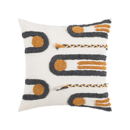 Funda de cojín DecorBites™ de lona de algodón con bordado geométrico, estilo boho, decoración para el hogar.