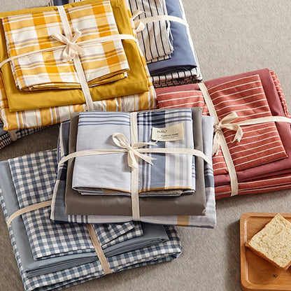 DecorBites™ Japanese Grid Printed Cotton Bedding Set in Queen/King for Cozy Sleep