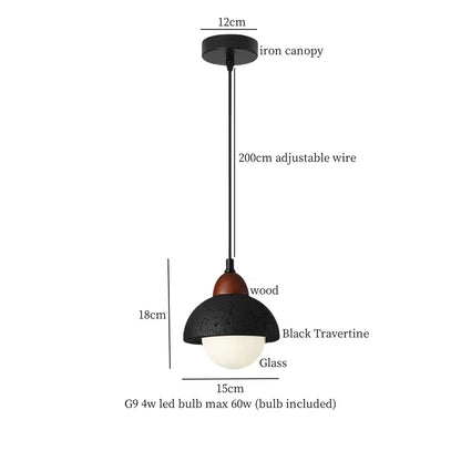 DecorBites™ LED Pendant Lights Black Travertine Table Hanging Lamp for Bedroom Living Dining Room