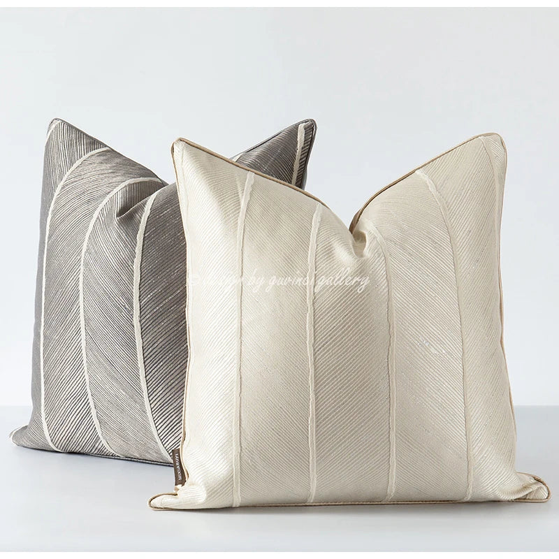 DecorBites™ Herringbone Jacquard Cushion Cover, Modern Beige White Pillowcase for Living Room