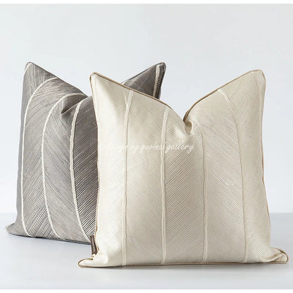 DecorBites™ Herringbone Jacquard Cushion Cover, Modern Beige White Pillowcase for Living Room