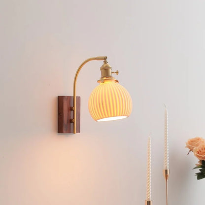 DecorBites™ Ceramic Walnut LED Wall Lights Modern Bedside Lamp - Knob Switch