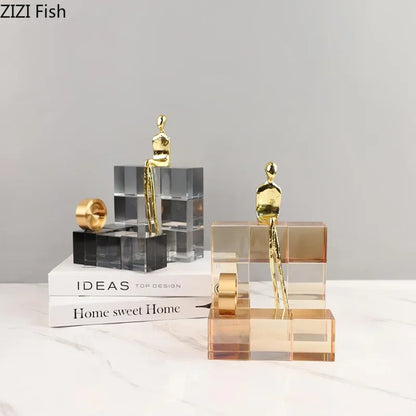 DecorBites™ Golden Thinker Crystal Base Sculpture for Modern Desk Decor