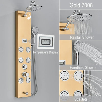 DecorBites™ Rainfall Shower Panel with Storage Rack and Massage Jets
