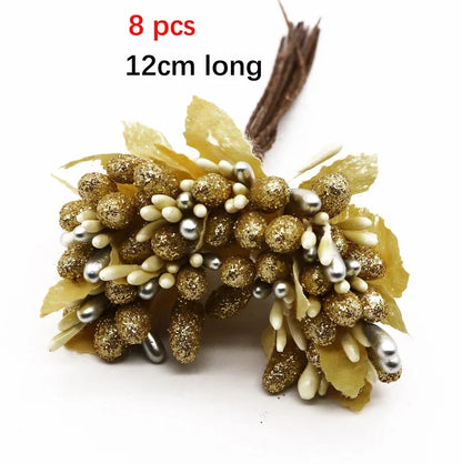 DecorBites™ Gold Hybrid Flower Cherry Stamen Berries Bundle for DIY Decor
