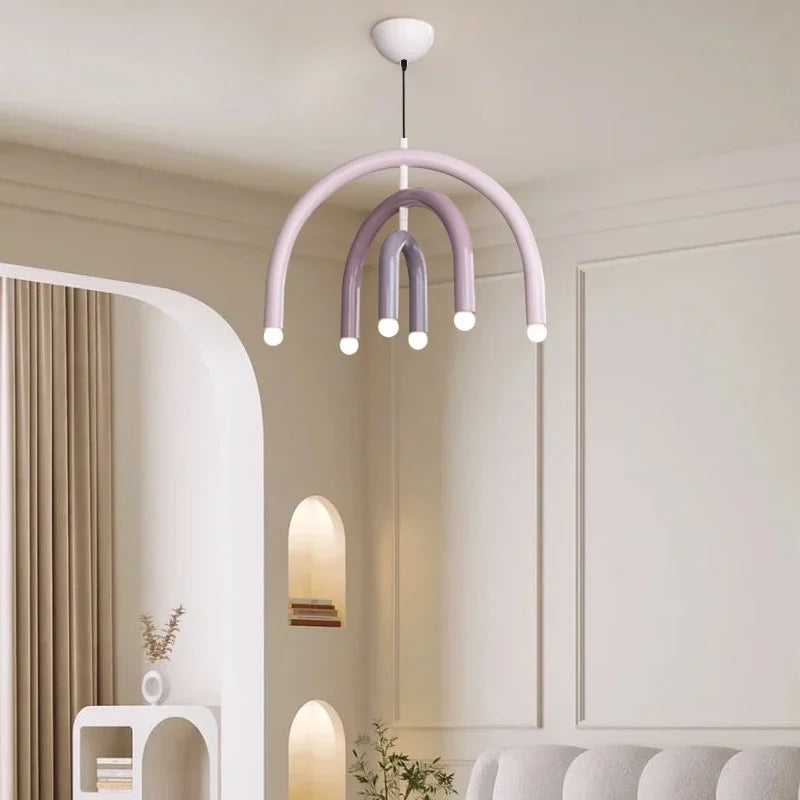 Italian Rainbow U-Shaped Pendant Light in Cream Aluminum