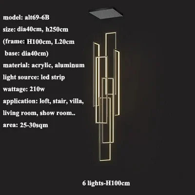 DecorBites™ LED Rectangle Staircase Chandeliers Pendant Lighting Modern Living Room Decor