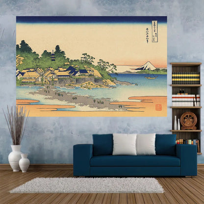 Decobites Ukiyo-E Kanagawa Landscape Tapestry: Japanese Scenery Wall Hanging for Aesthetic Home Decor