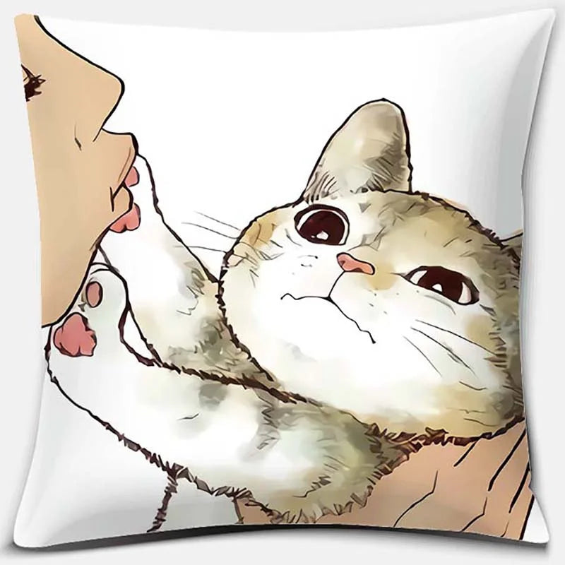 DecorBites™ Cute Cat Kiss Love Cartoon Pillowcase for Home Decor