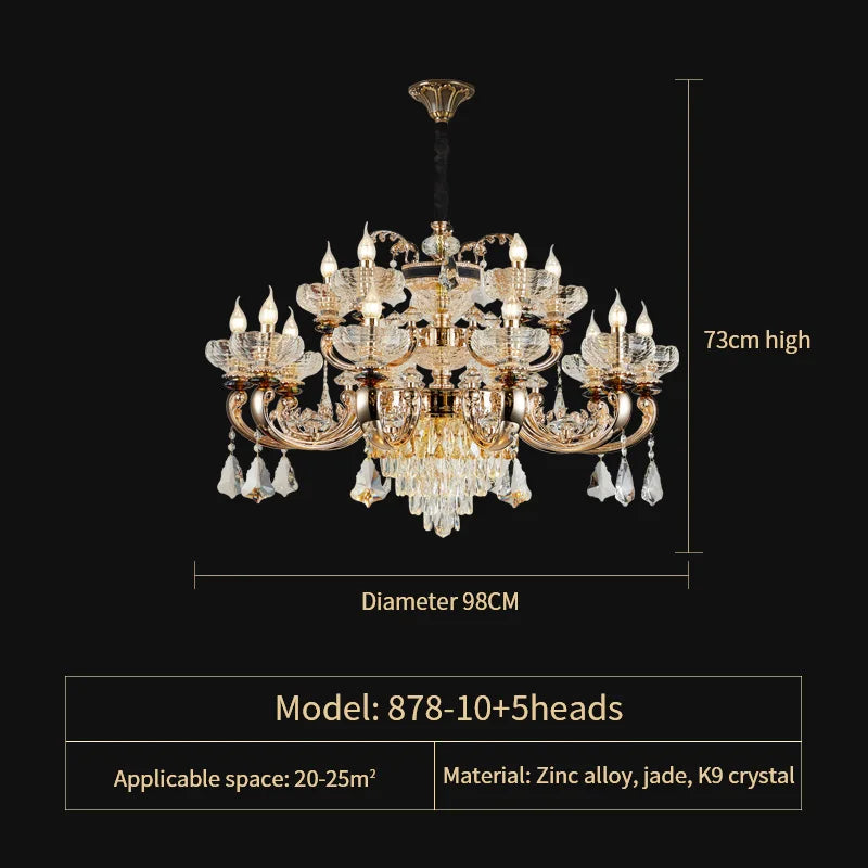 DecorBites™ Jade Crystal Chandelier: Elegant European Living Room Lamp