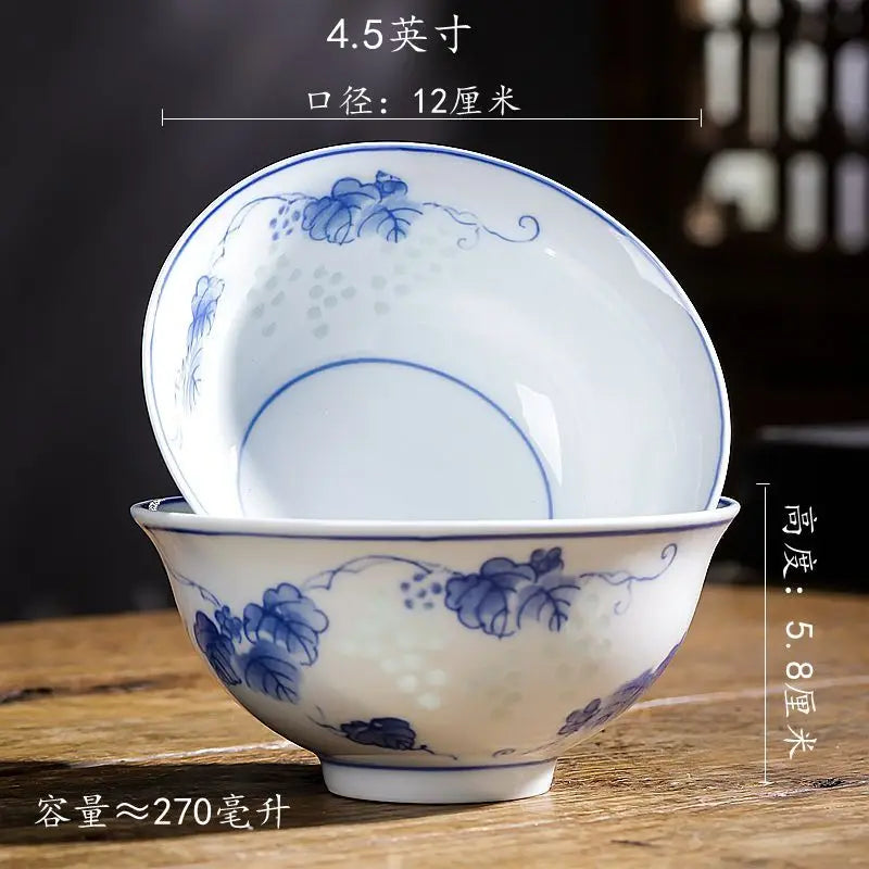 DecorBites™ Chinese Blue and White Porcelain Vegetable Plates and Rice Soup Bowls - Set of 2
