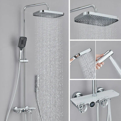 Juego de grifería termostática digital para ducha DecorBites™ gris con sistema de lluvia