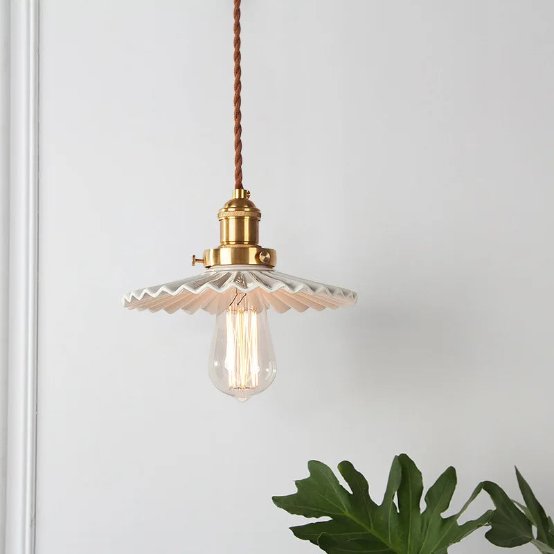DecorBites™ Japanese Ceramic Brass Bedside Chandelier for Bedroom Bay Window Bar Lighting