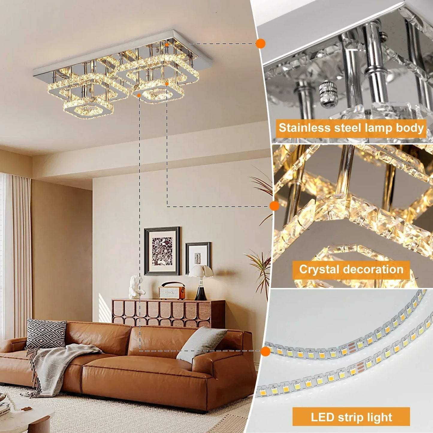 DecorBites™ Crystal Ceiling Chandelier: Luxury LED Pendant Lighting for Modern Living Room Decor
