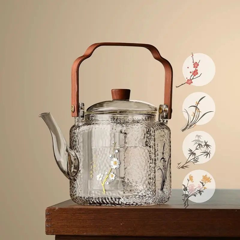 DecorBites™ 1000ml Glass Teapot for Home & Restaurant Brewing