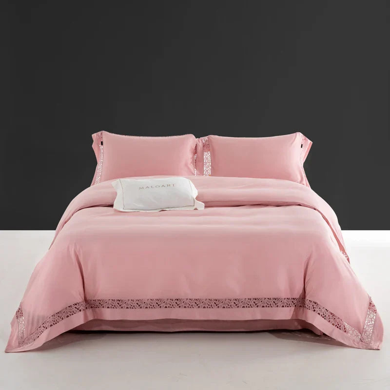 Decobites Silky Lace Broad Side Duvet Set with Fitted Sheet & Pillowcases