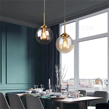 DecorBites™ Glass Ball Pendant Lights - 15cm Modern Gold Hanging Lamps for Home Decor