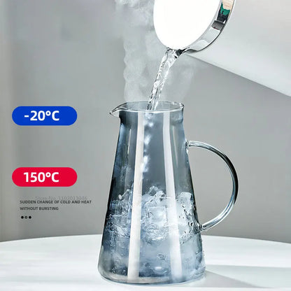 DecorBites™ Gray Glass Water Pitcher Cold Hot Kettle Juice Jug 1900ml