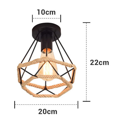 Decorbites™ Lámparas de techo de cuerda de cáñamo hechas a mano, lámpara de araña estilo vintage retro industrial